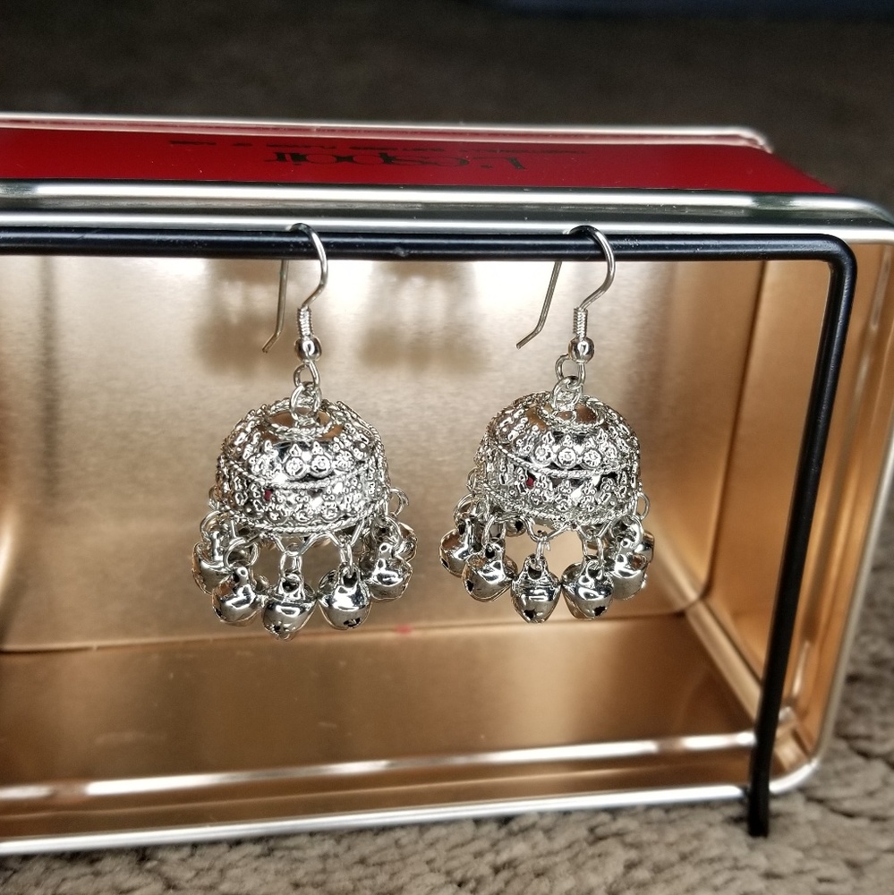 Small Indian Jhumka Jhumki Dome Silver Earrings